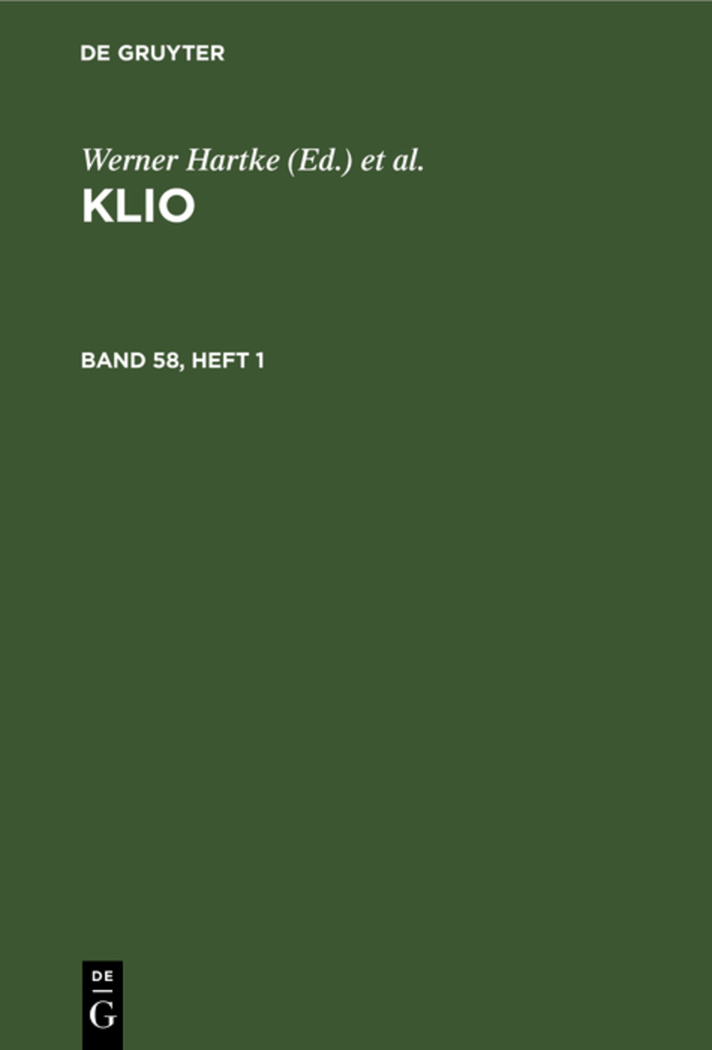 Klio. Band 58, Heft 1